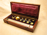Antique Sikes hydrometer set with proof rule by BUSS, 48 Hatton Garden, London